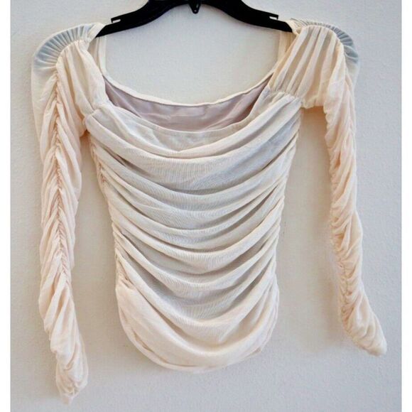 Intimately Free People Sz XS Cream Off The Shoulder Mesh As Is Layering Top - Picture 2 of 5